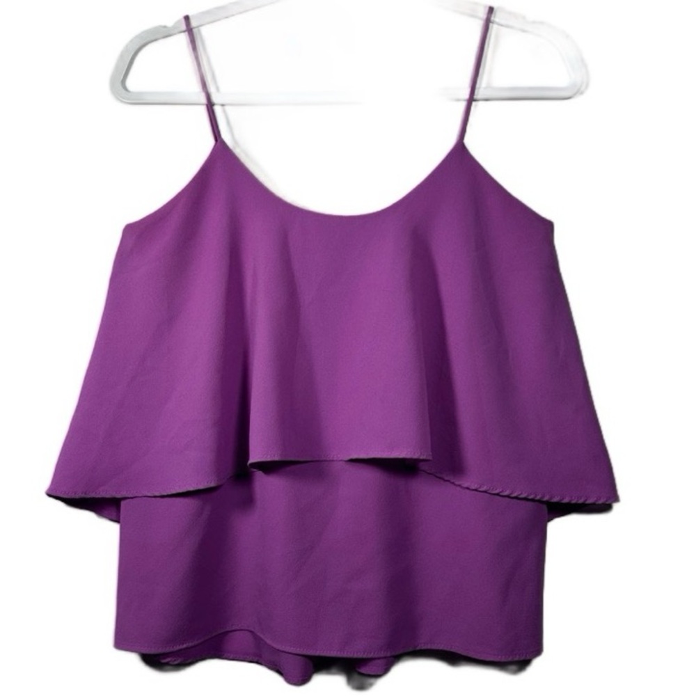 Paper Crane flowy Purple Layered Women's Top‎ Tiered Ruffle Cami crop M/L NWOT